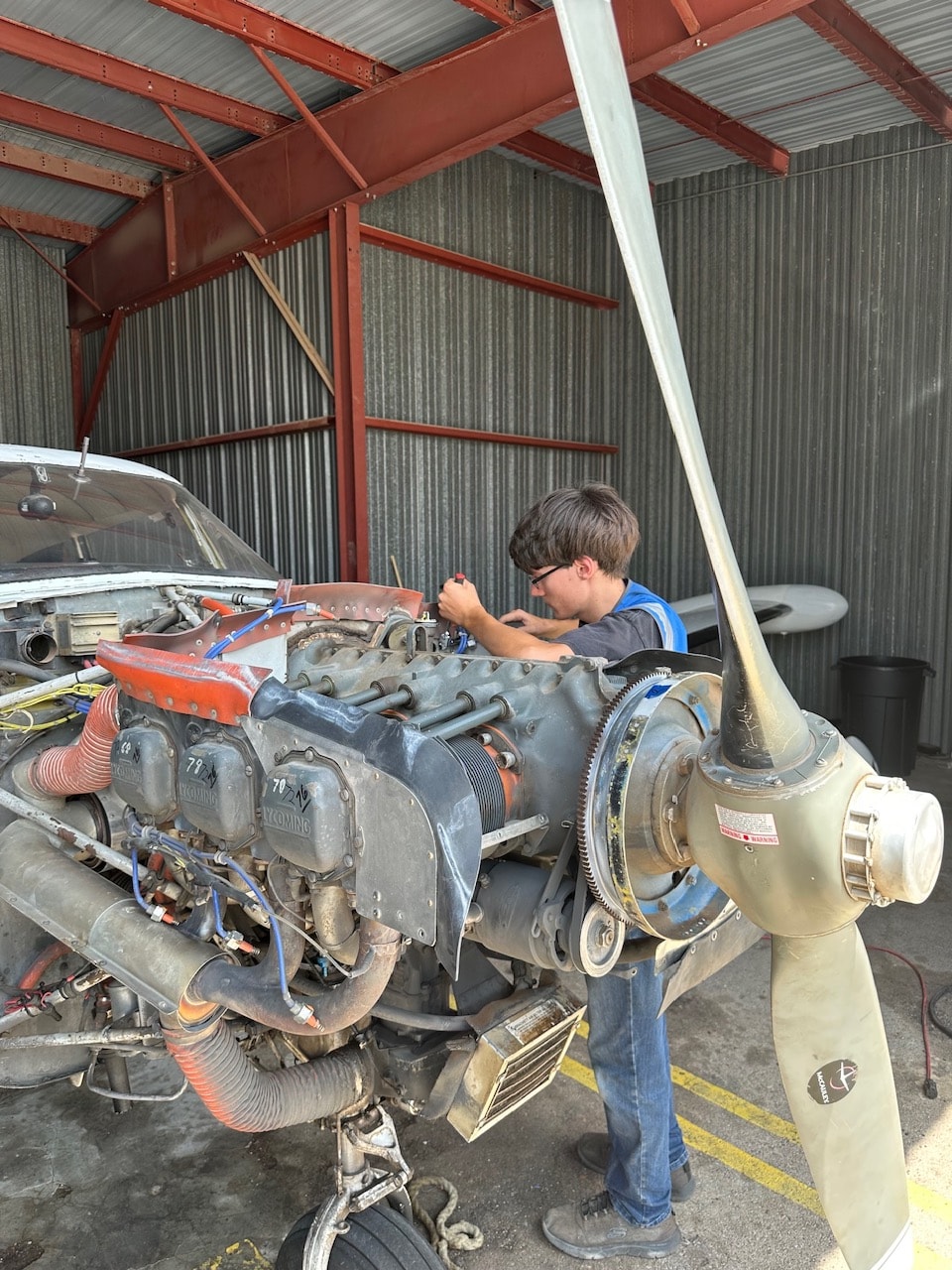 Aircraft maintenance technician at work